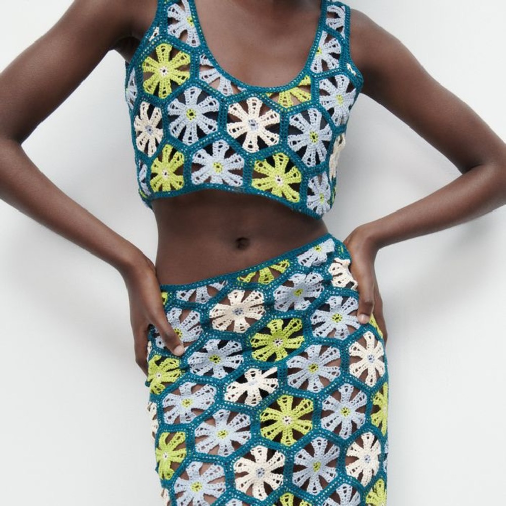 Zara Crochet Knit Top(M) and Skirt(S)